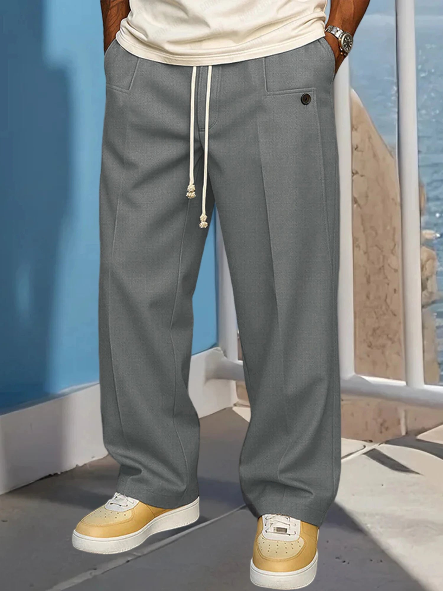 Men's Elastic Waist Jogger Pants with Side Pockets