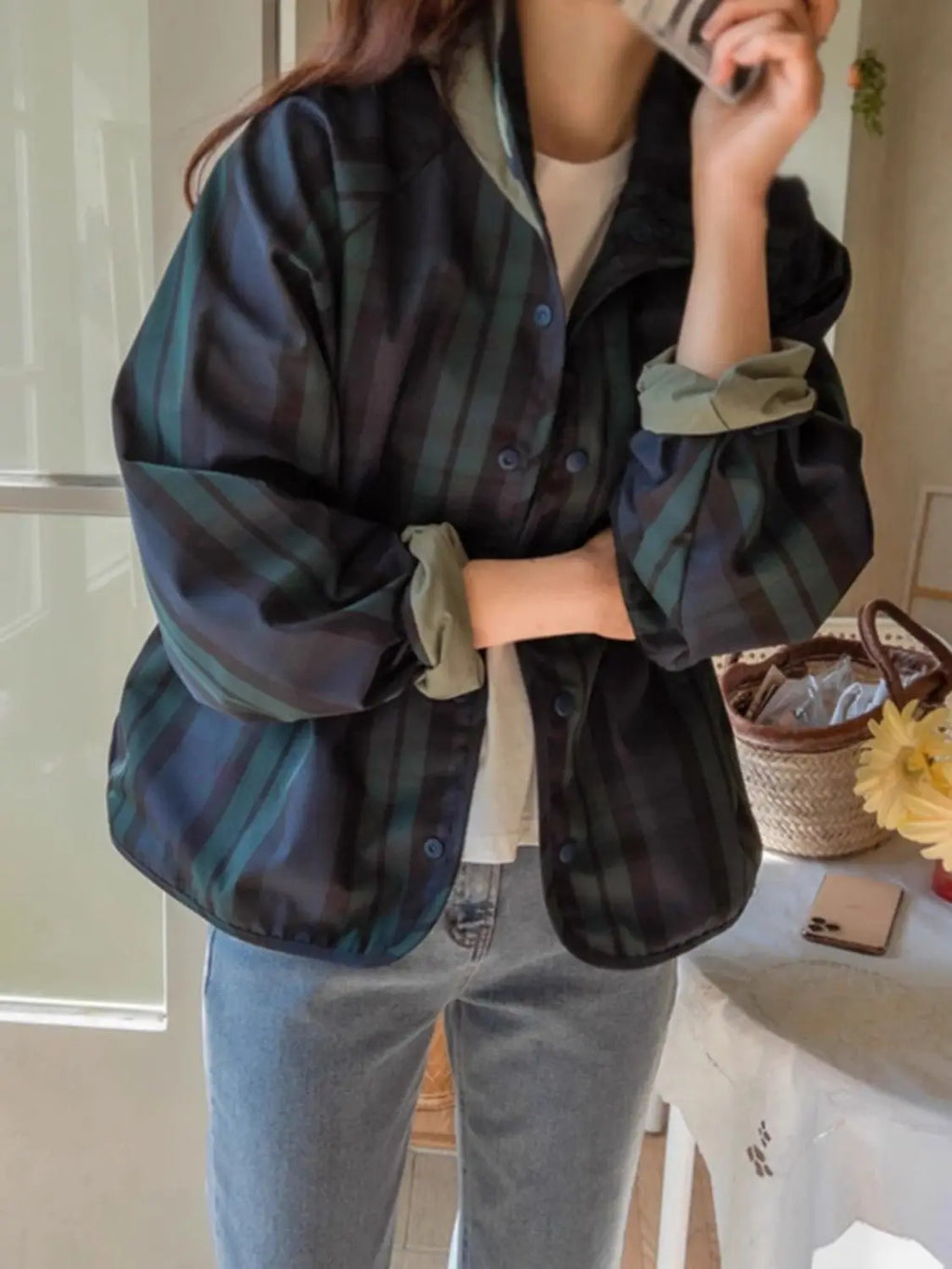 Double Sided Versatile Short Jacket For Women 2025 Spring And Autumn New Korean Casual Plaid Jacket Workwear Top