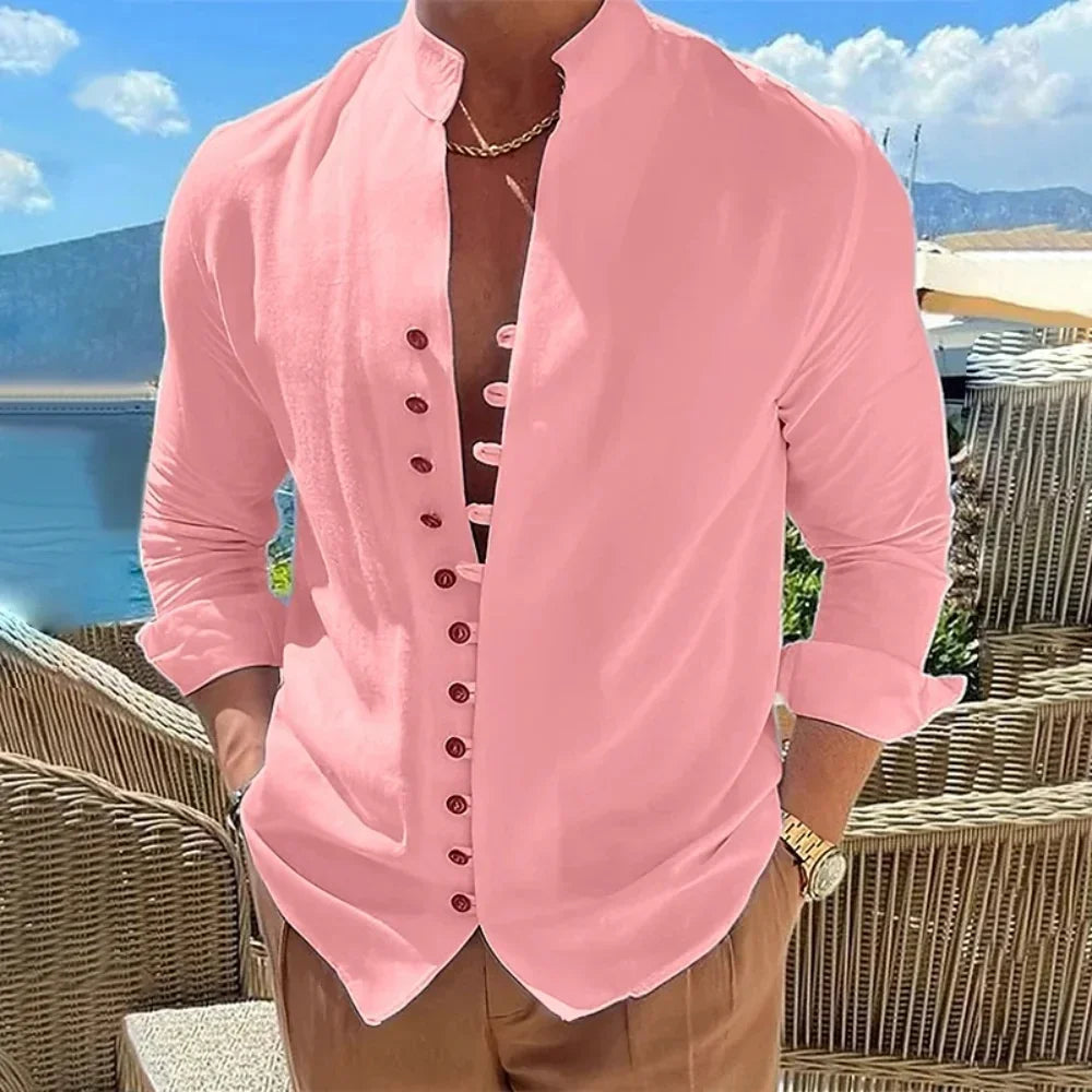 Linen Long-Sleeved Shirts Casual Button Up