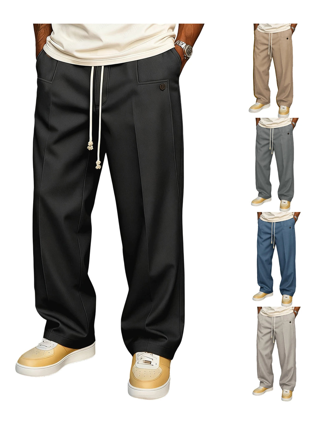 Men's Elastic Waist Jogger Pants with Side Pockets