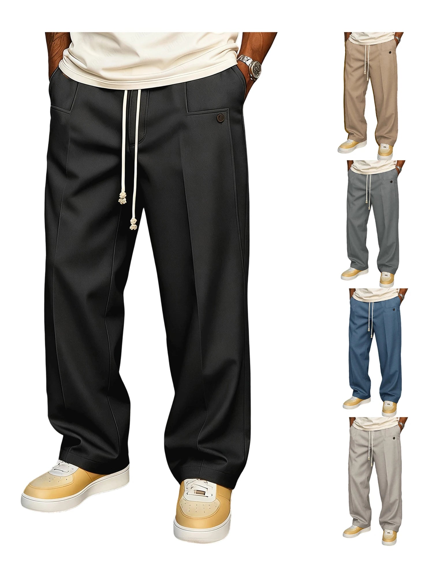 Men's Elastic Waist Jogger Pants with Side Pockets