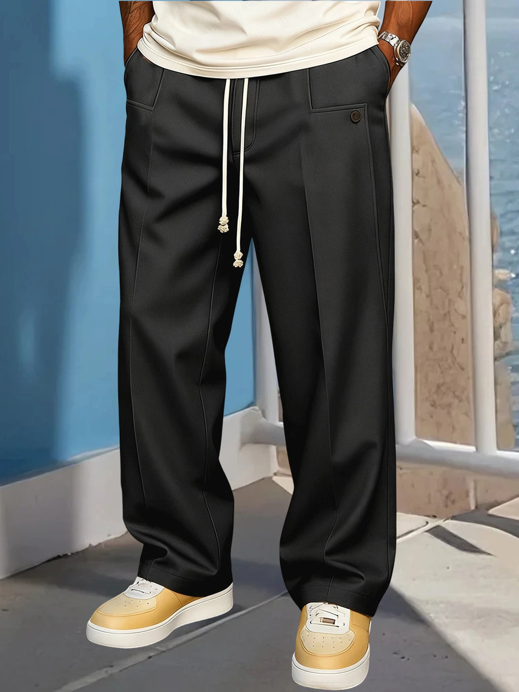 Men's Elastic Waist Jogger Pants with Side Pockets