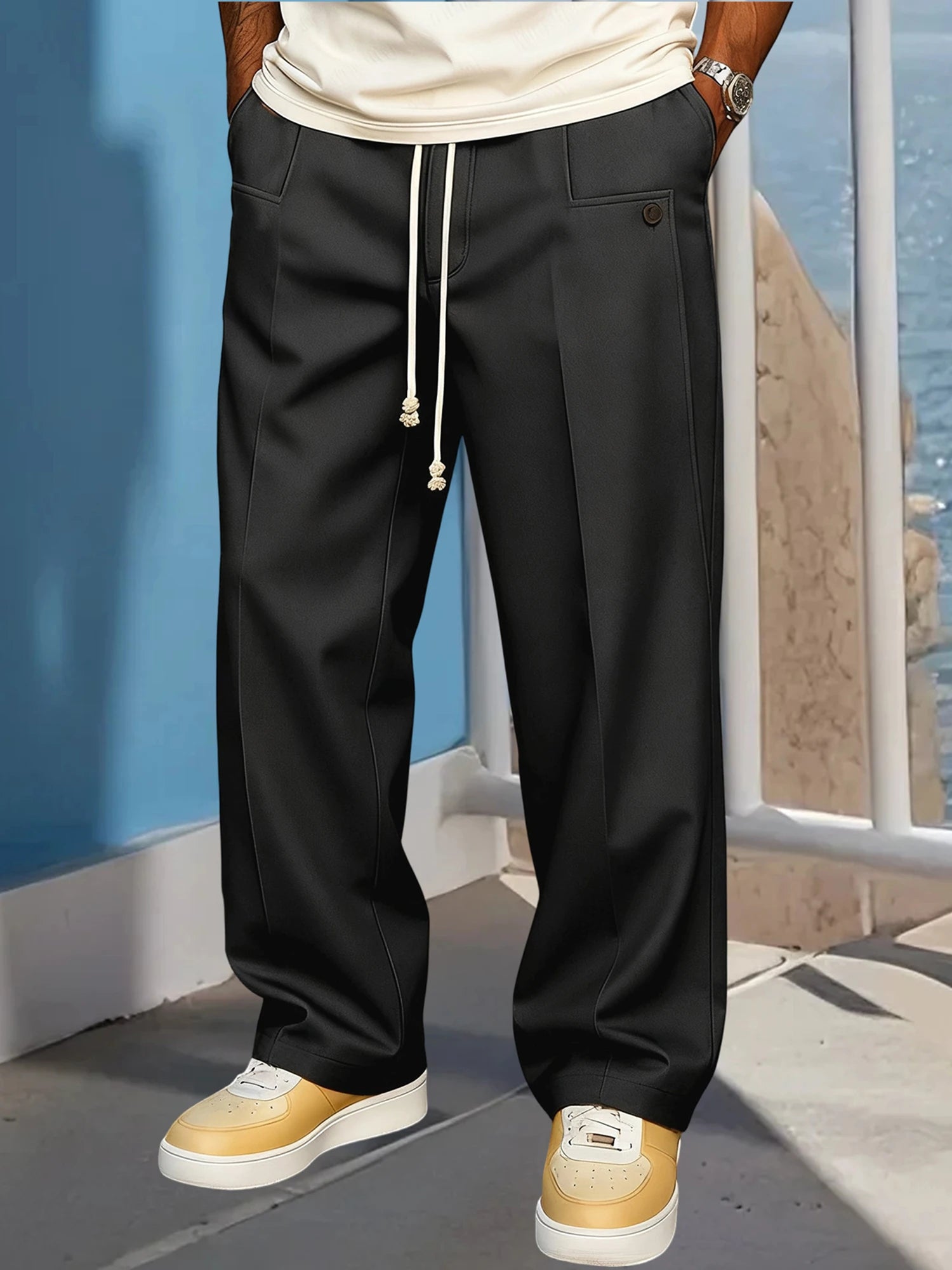 Men's Elastic Waist Jogger Pants with Side Pockets