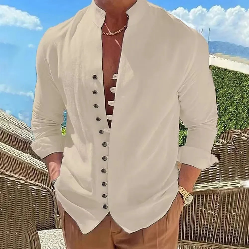 Linen Long-Sleeved Shirts Casual Button Up