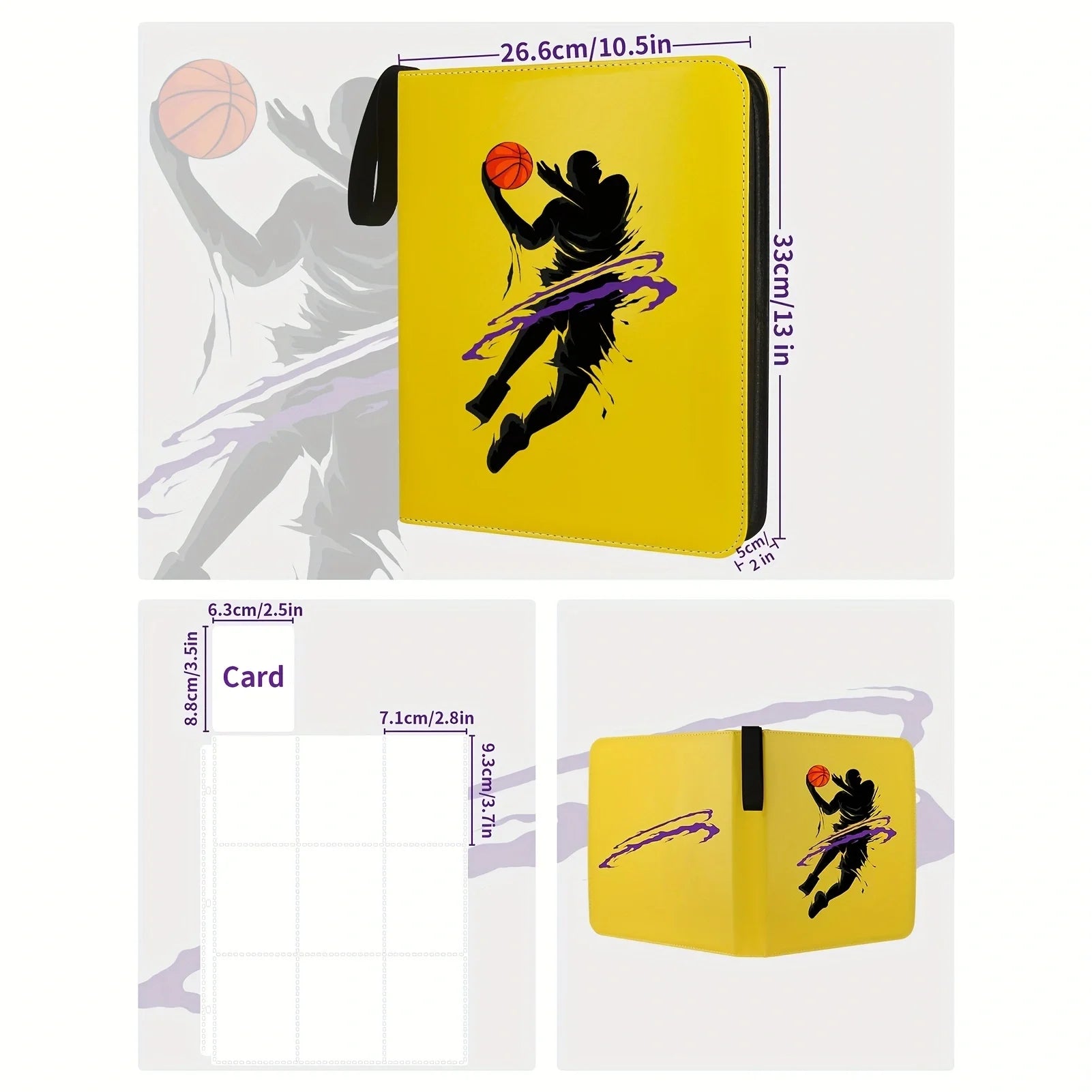 Basketball Trading Card Binder, Fit 900 Sport Cards 3 Ring Binder Book with 50 Binder Sheets , 9  Pocket Card Sleeves Album for