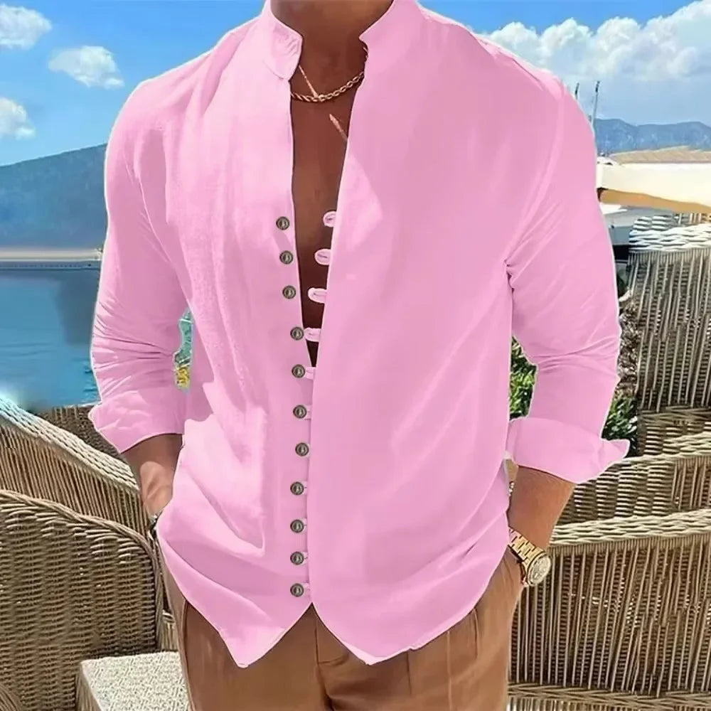 Linen Long-Sleeved Shirts Casual Button Up