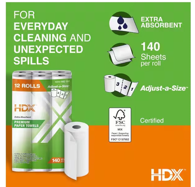 Premium Adjust-A-Size Paper Towel Rolls (140-Sheets Per Roll-12-Rolls)