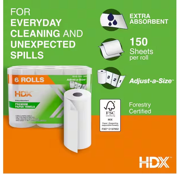 Premium Adjust-A-Size Paper Towel Rolls (150-Sheets Per Roll 6-Rolls)