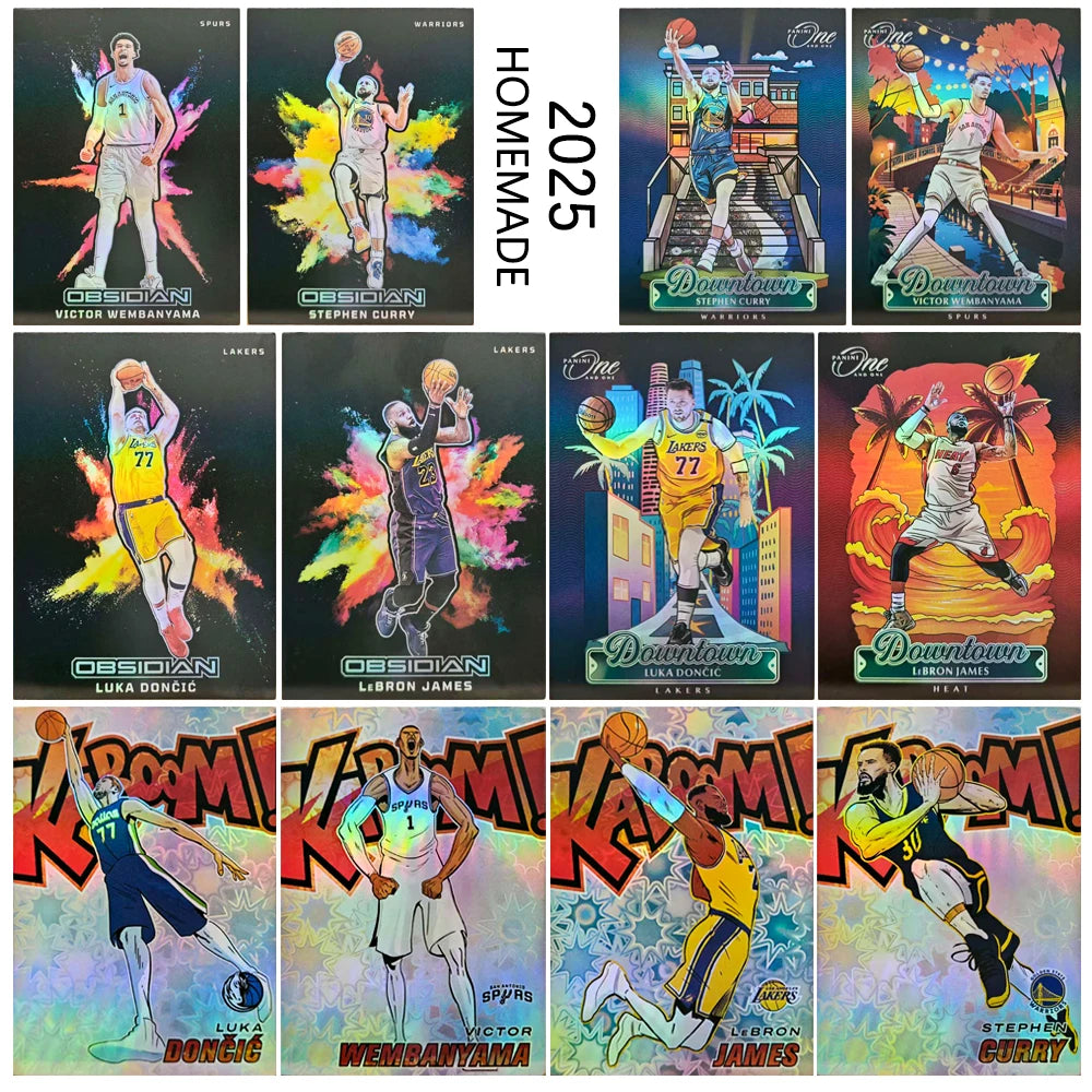 SPORTS DIY homemade Basketball trading cards James Curry Doncic Wembanyama Durant downtown kaboom laser Color explosion gifts